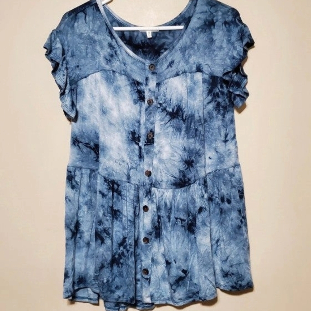 Blue Tie-Dye Button-Up Women's Top
